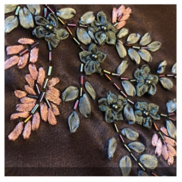 Y2K Alex Evenings navy beaded slip cowl neck floral satin formal Gown small - Picture 12 of 16